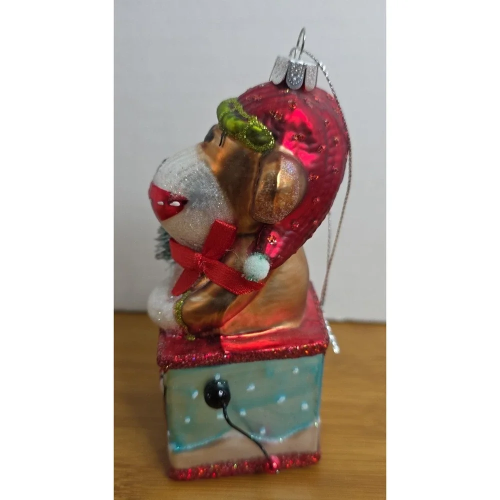 Kurt Adler Sock Monkey Jack in‎ the Box Christmas Ornament Blown Glass 6